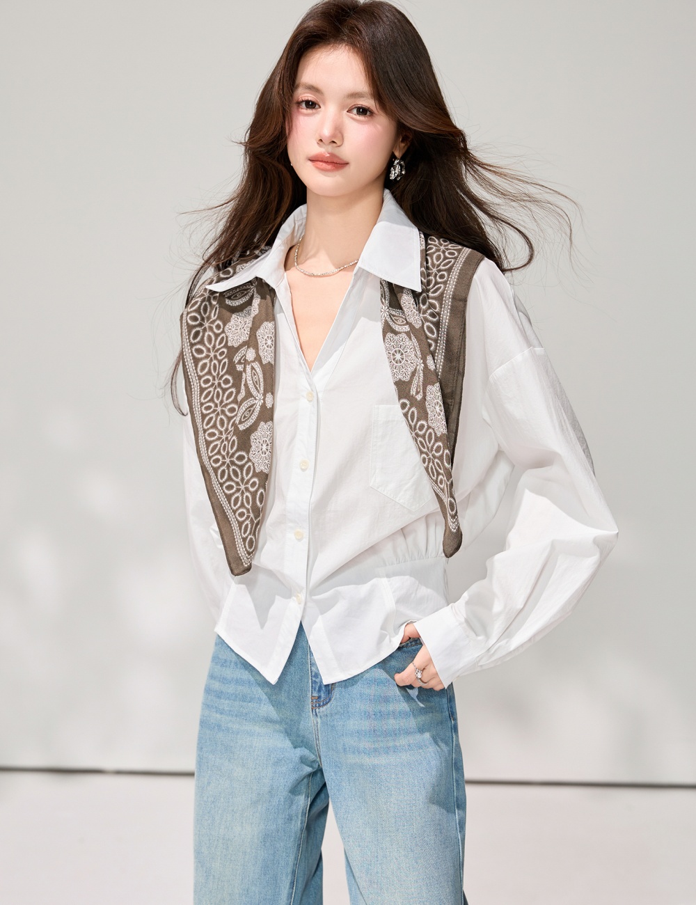 Lapel loose shirt all-match Casual scarves