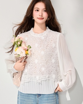 Splice lace spring shirts slim embroidery shirt