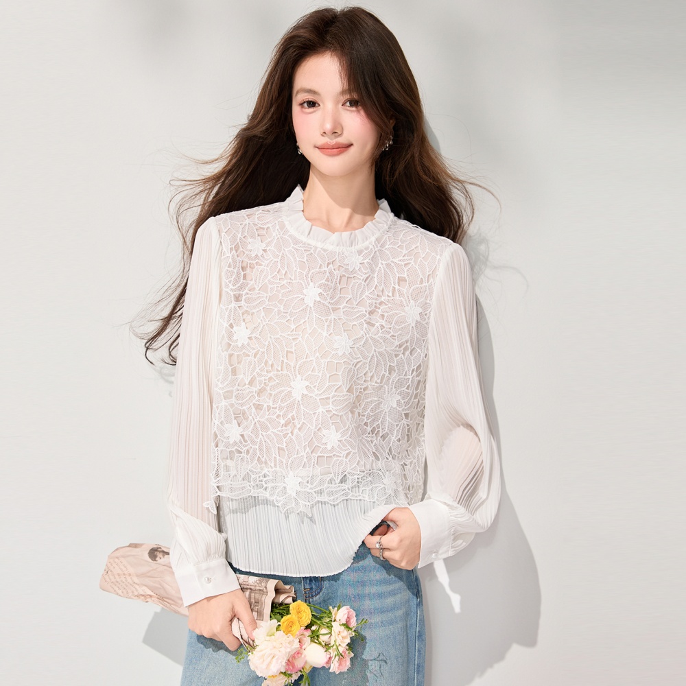 Splice lace spring shirts slim embroidery shirt