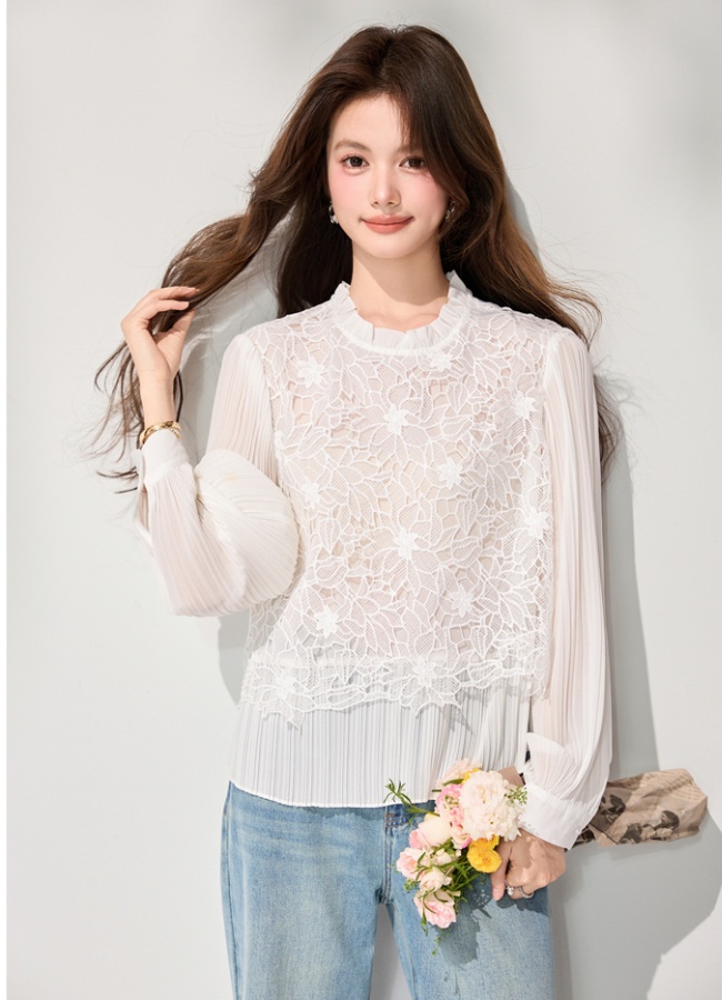 Splice lace spring shirts slim embroidery shirt