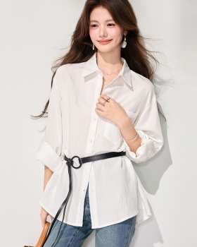 Spring white commuting shirt long sleeve temperament tops
