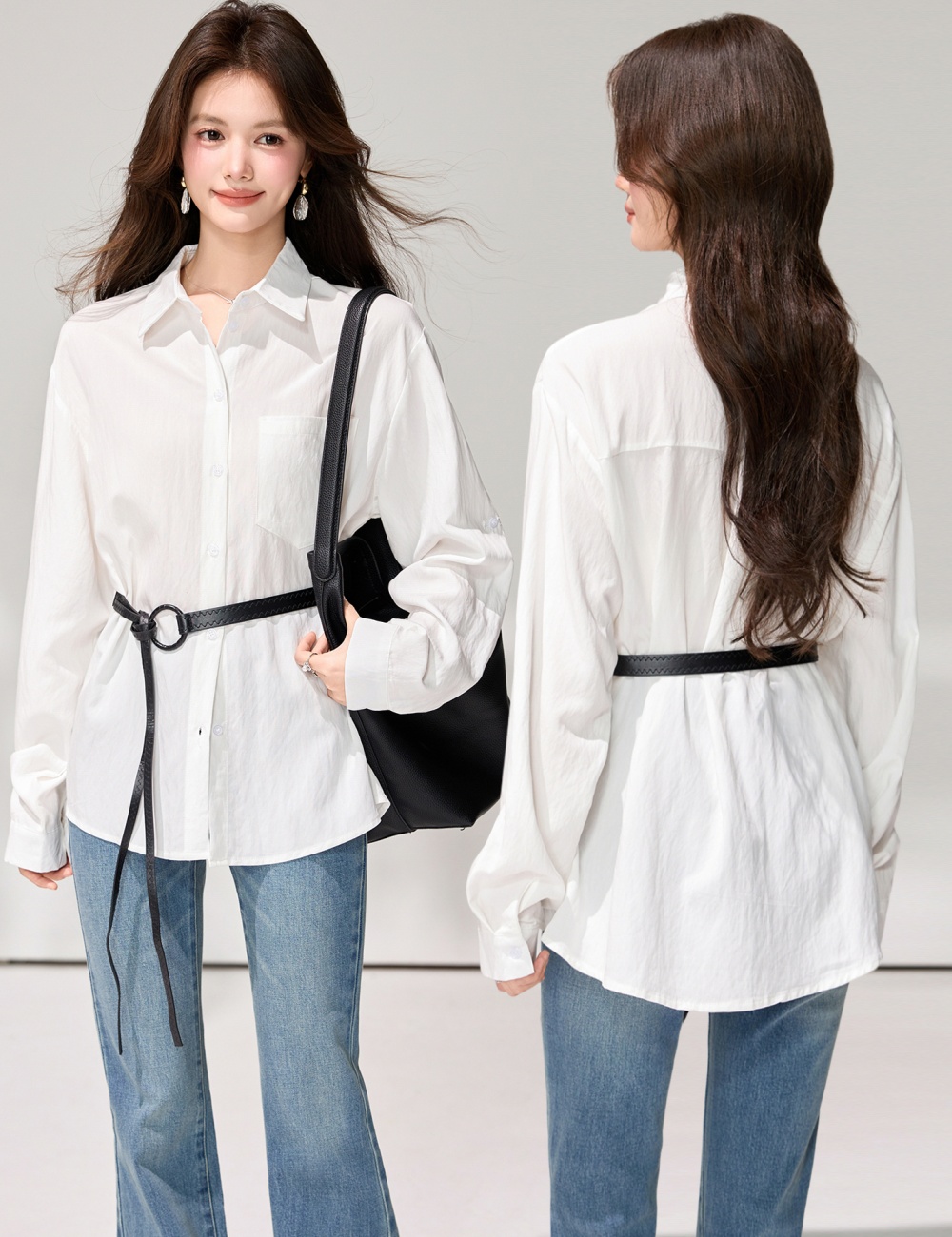 Spring white commuting shirt long sleeve temperament tops