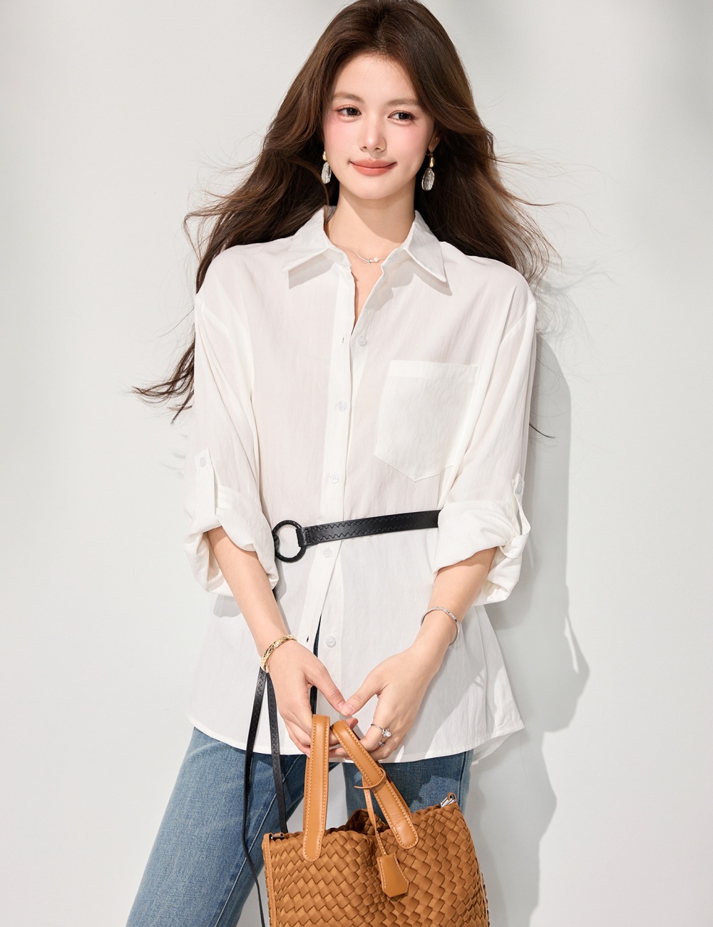 Spring white commuting shirt long sleeve temperament tops