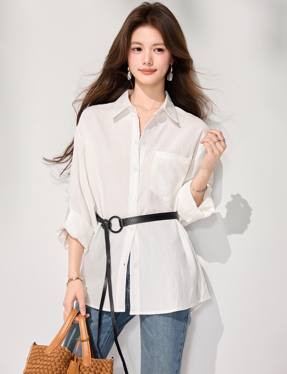 Spring white commuting shirt long sleeve temperament tops