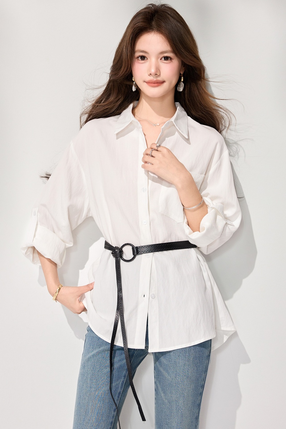 Spring white commuting shirt long sleeve temperament tops