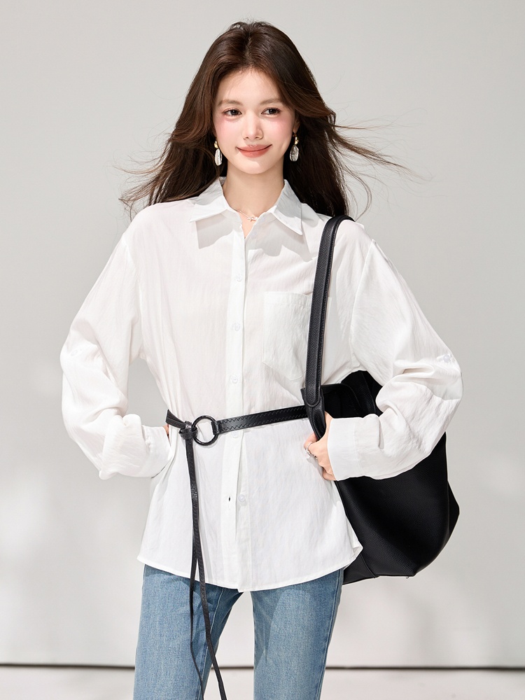 Spring white commuting shirt long sleeve temperament tops
