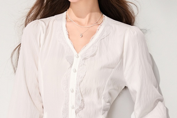 White spring lace shirt splice France style tops