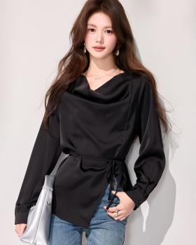 Temperament split shirt spring satin tops