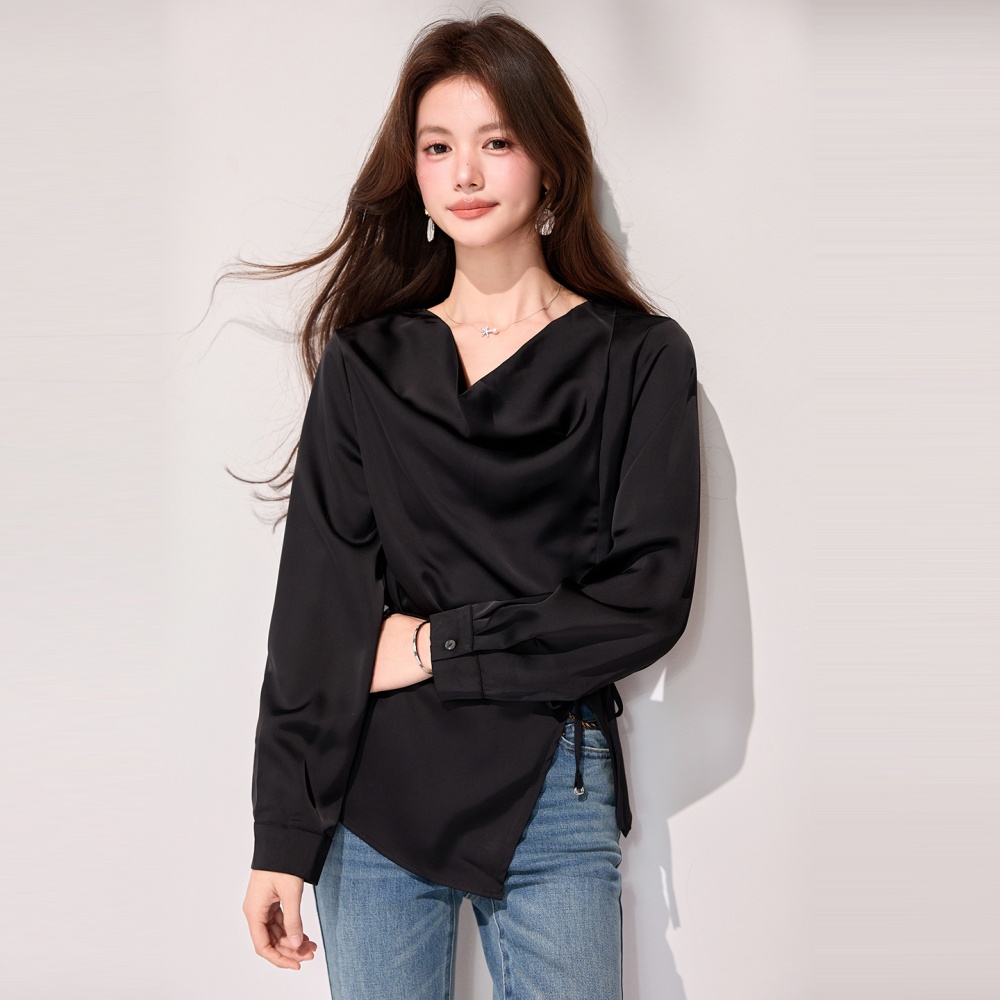Temperament split shirt spring satin tops