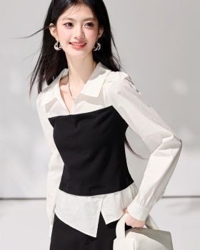 Long sleeve Pseudo-two pinched waist shirt for women