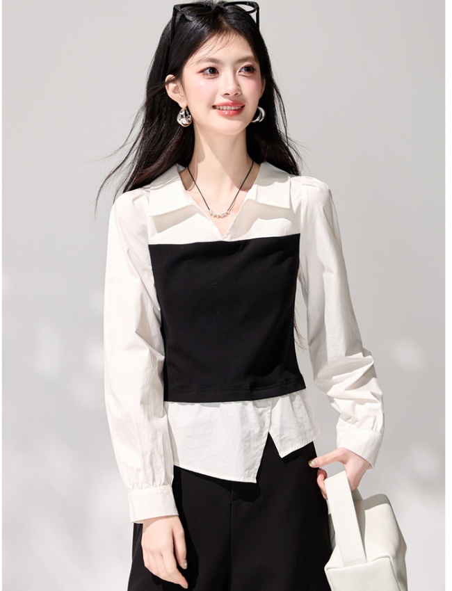 Long sleeve Pseudo-two pinched waist shirt for women