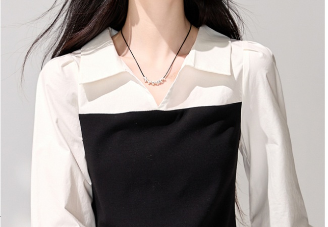 Long sleeve Pseudo-two pinched waist shirt for women