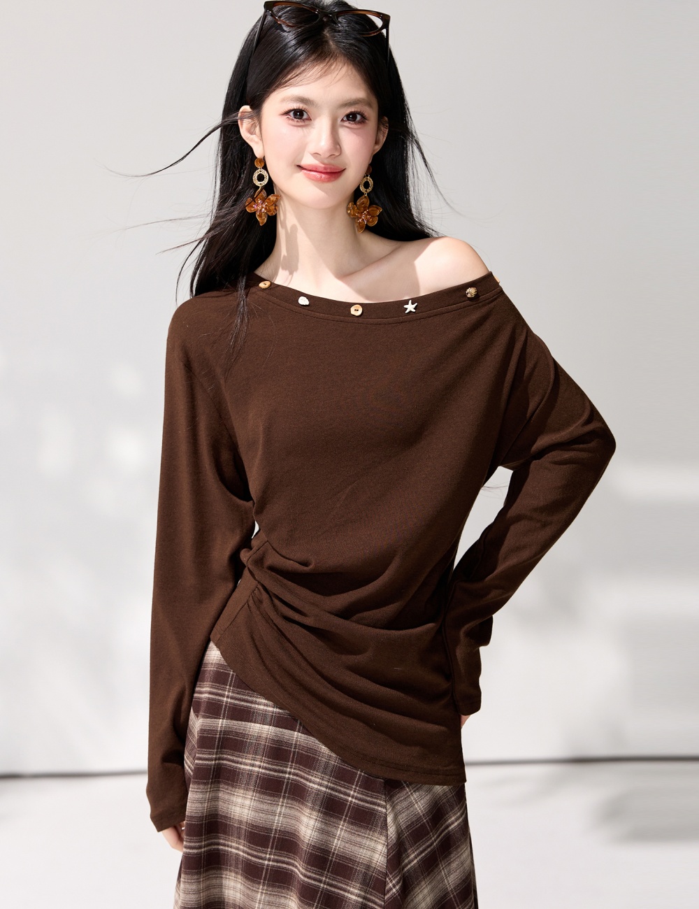 Pinched waist France style tops fold T-shirt