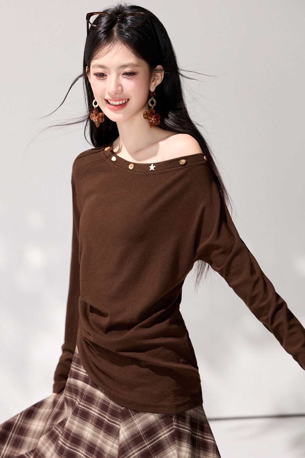 Pinched waist France style tops fold T-shirt