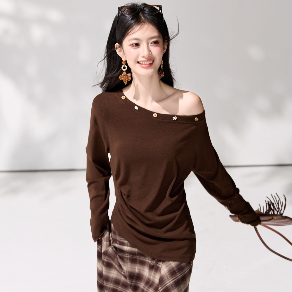 Pinched waist France style tops fold T-shirt