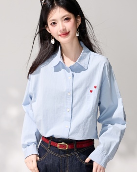 Buckle heart tops pure cotton spring shirt