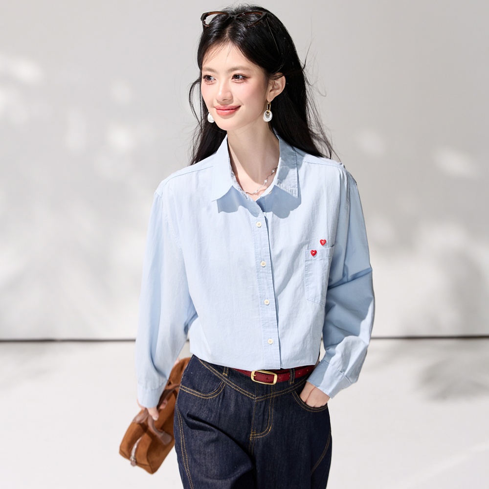 Buckle heart tops pure cotton spring shirt