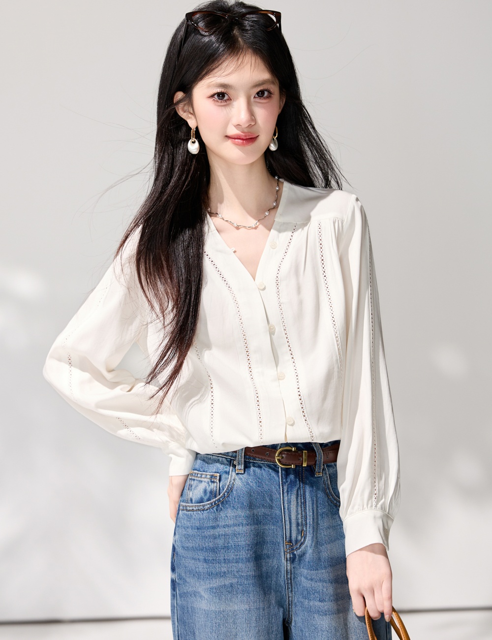 Lace long sleeve shirt spring tops for women