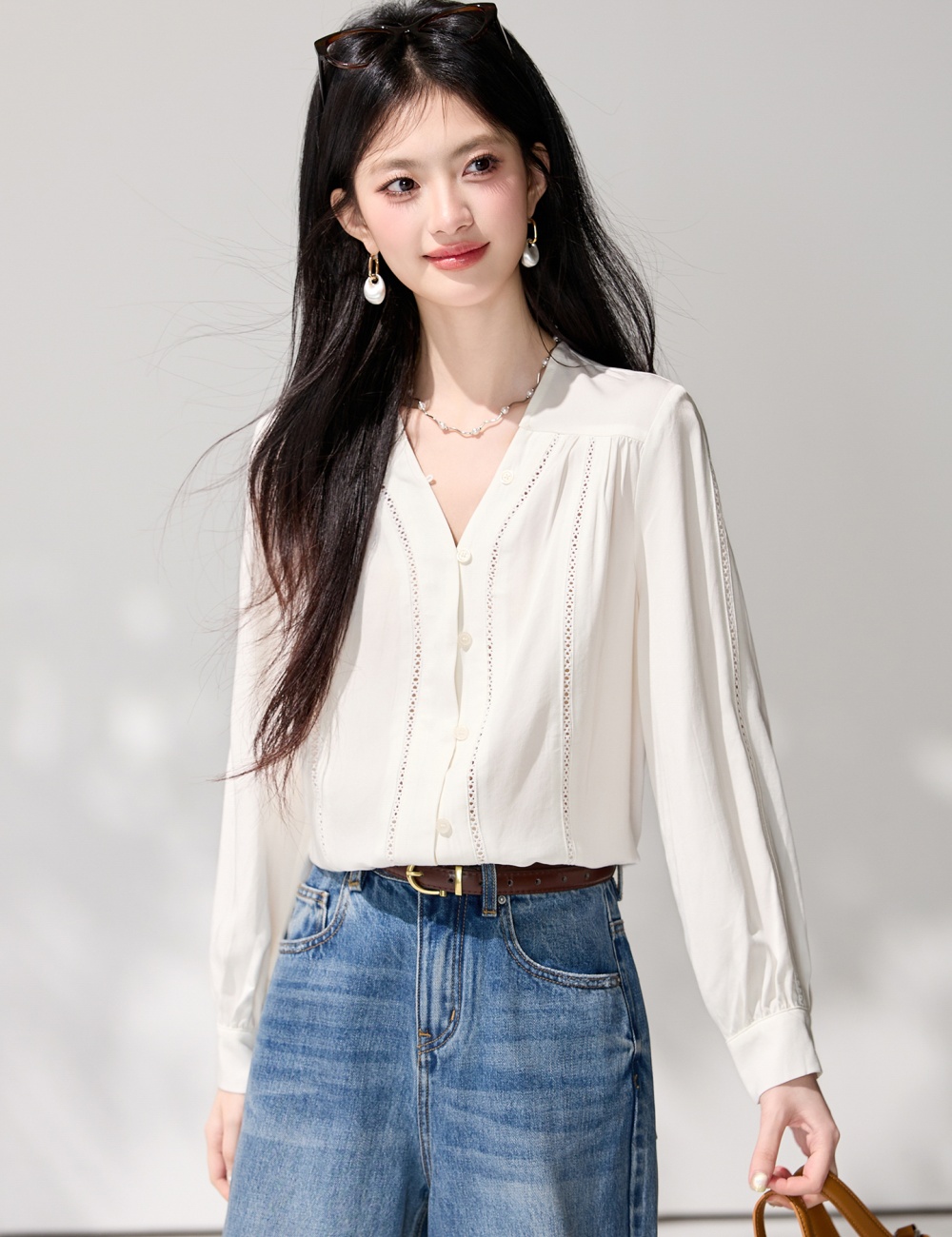 Lace long sleeve shirt spring tops for women