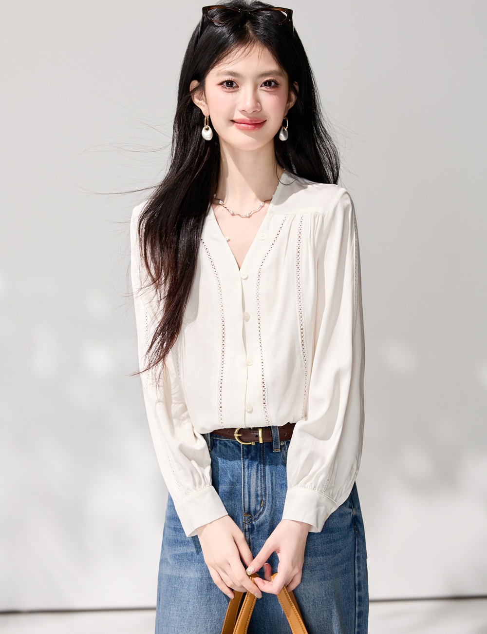 Lace long sleeve shirt spring tops for women