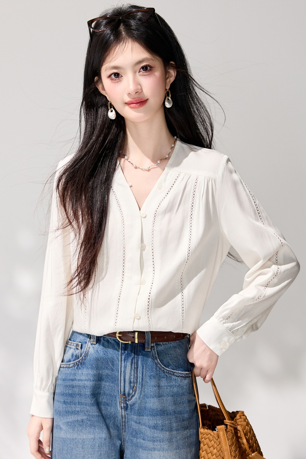 Lace long sleeve shirt spring tops for women