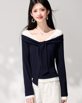 Spring V-neck tops long sleeve niche T-shirt for women