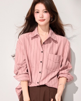 Stripe long sleeve Korean style spring shirt for women