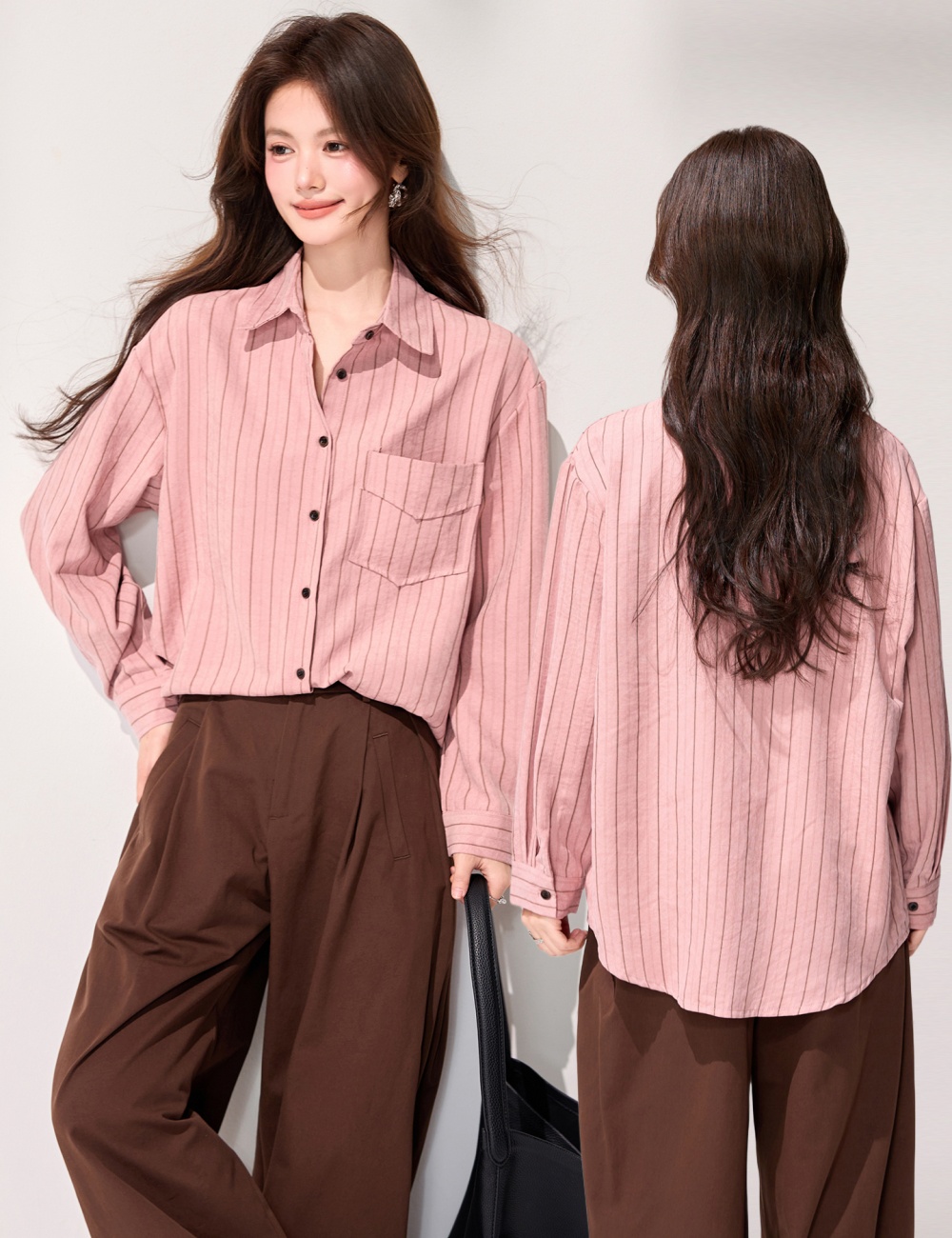 Stripe long sleeve Korean style spring shirt for women