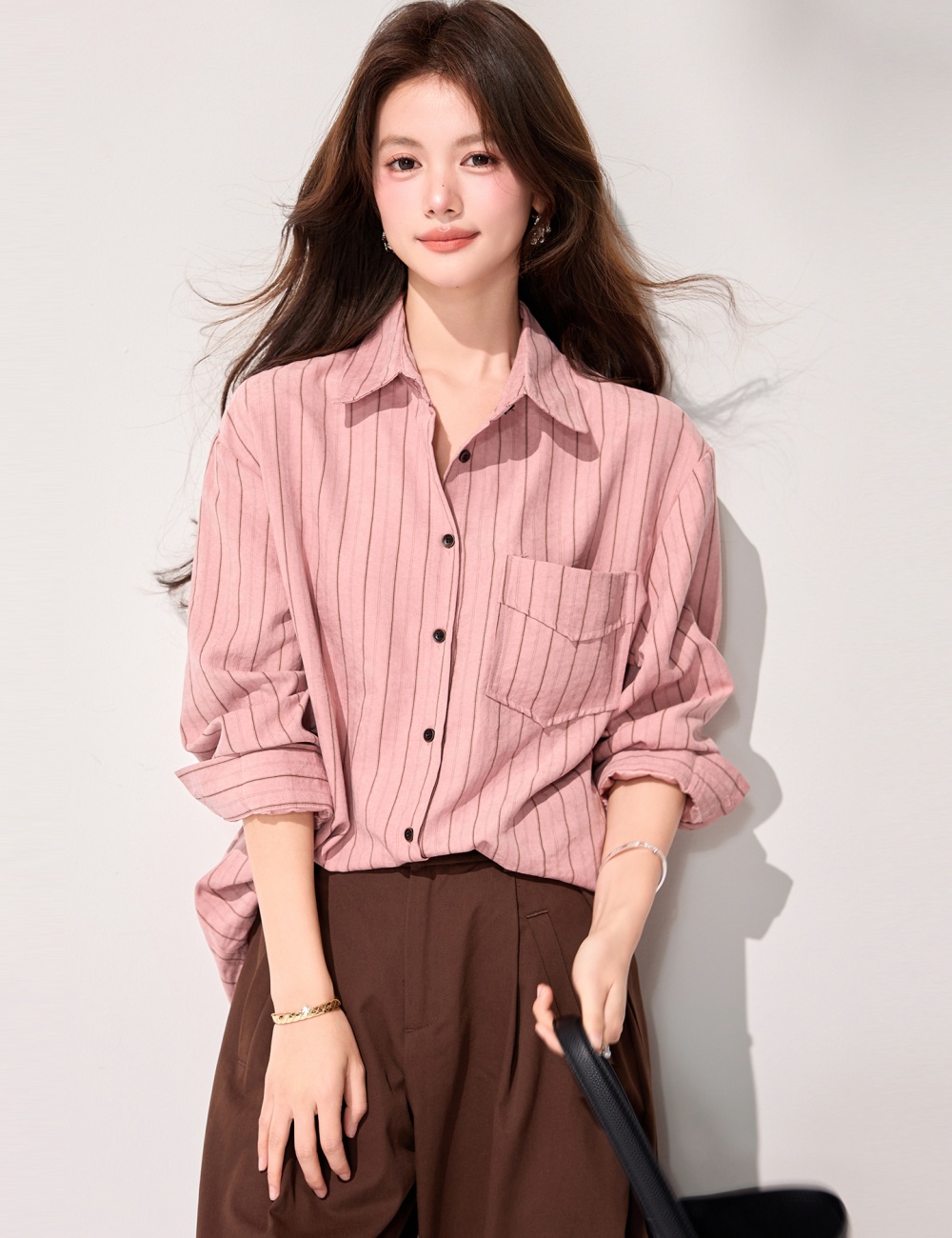 Stripe long sleeve Korean style spring shirt for women