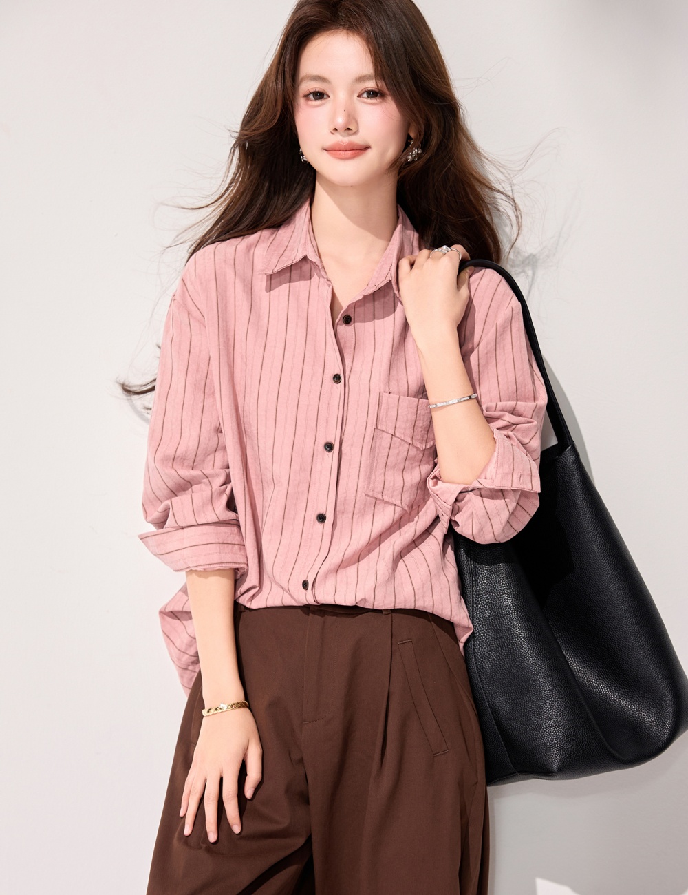 Stripe long sleeve Korean style spring shirt for women