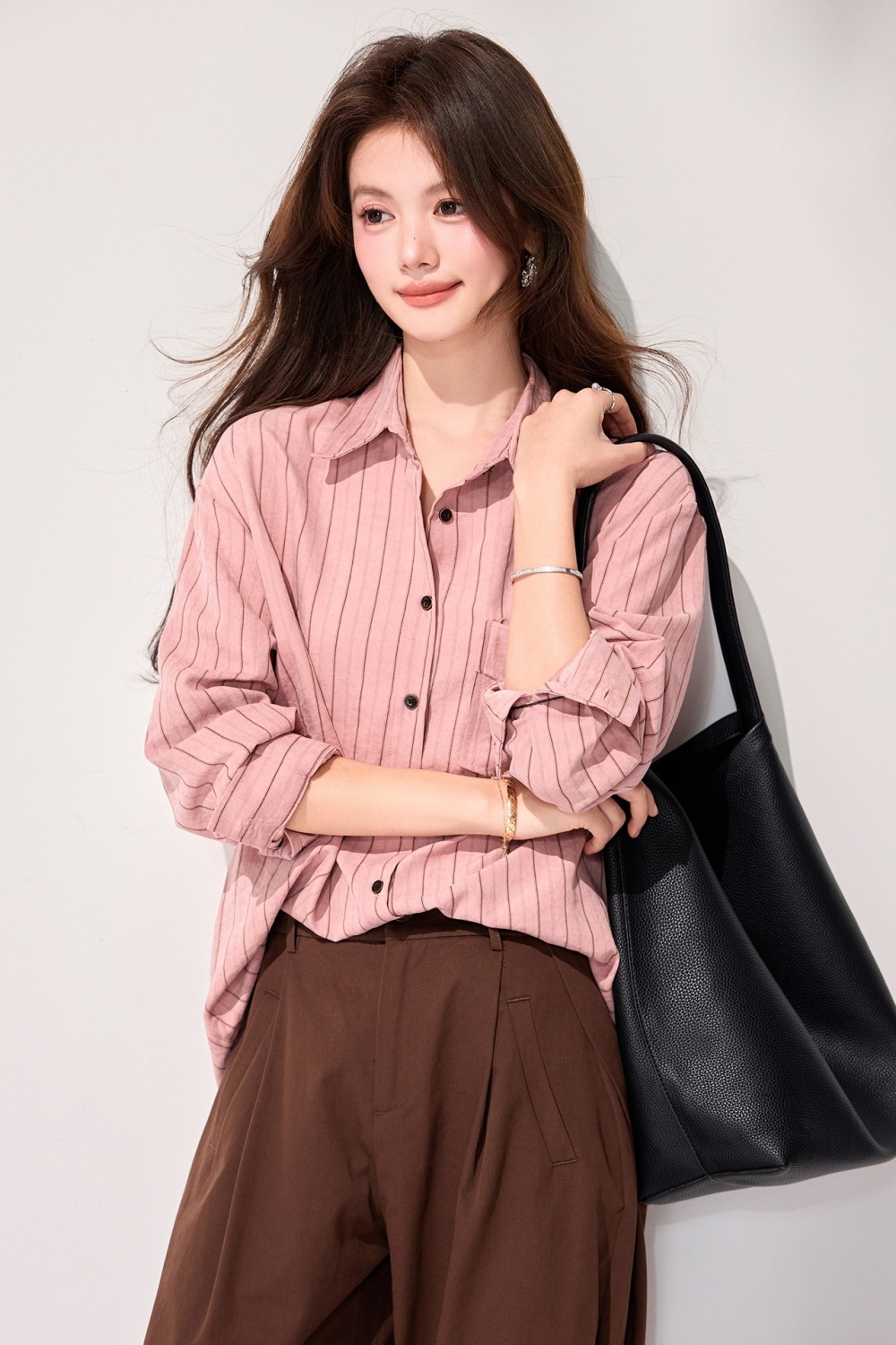 Stripe long sleeve Korean style spring shirt for women