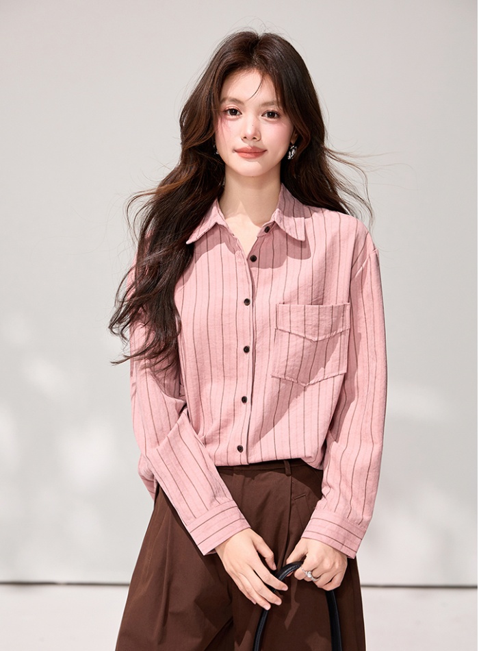 Stripe long sleeve Korean style spring shirt for women