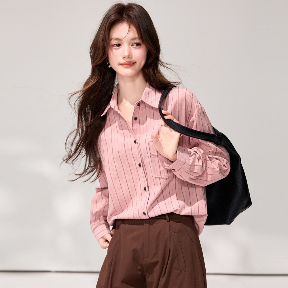 Stripe long sleeve Korean style spring shirt for women