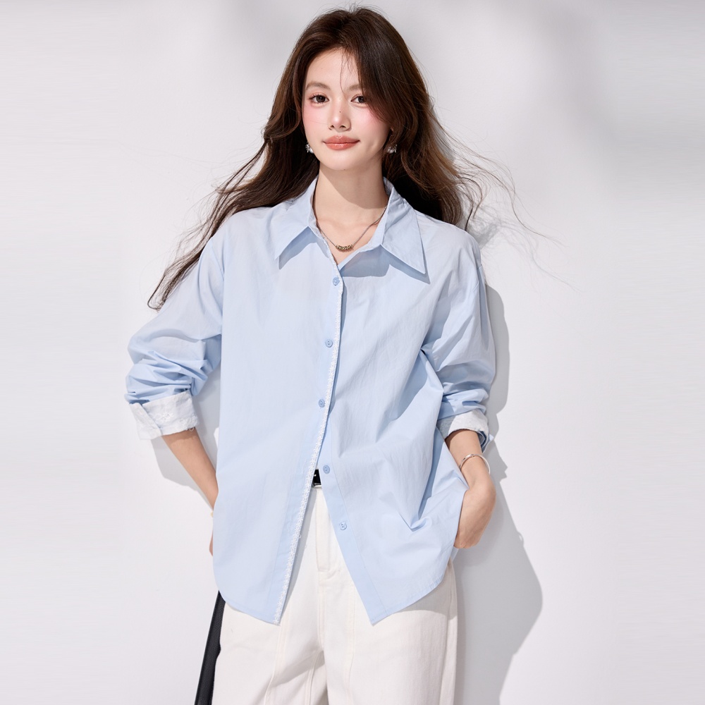 Simple blue spring coat Casual long sleeve shirt