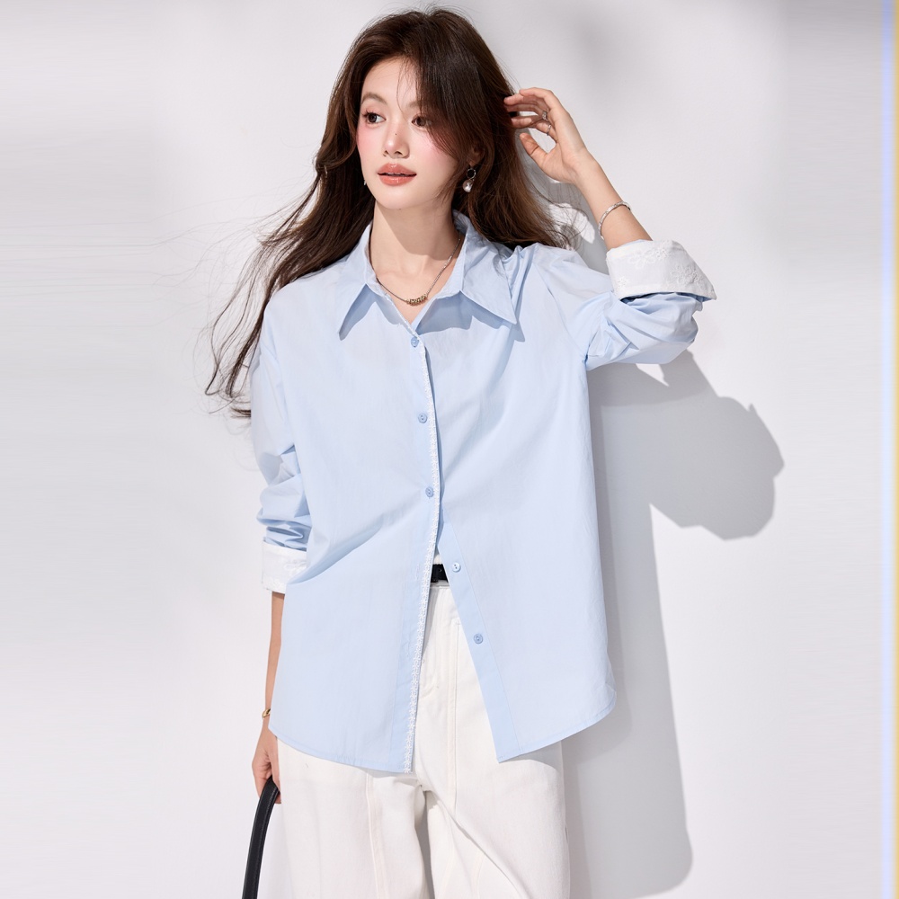 Simple blue spring coat Casual long sleeve shirt
