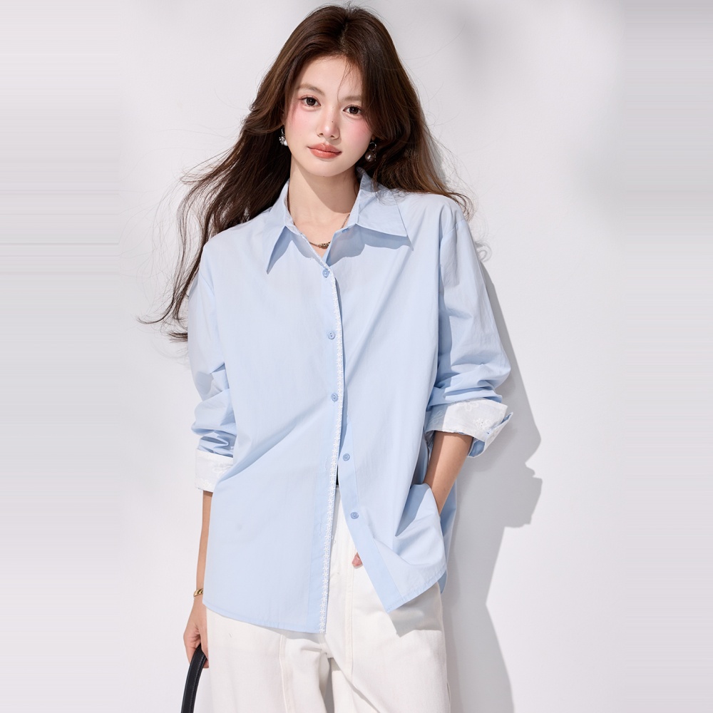 Simple blue spring coat Casual long sleeve shirt