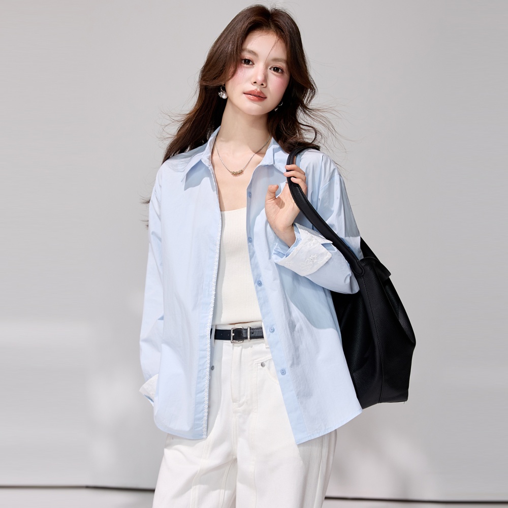 Simple blue spring coat Casual long sleeve shirt