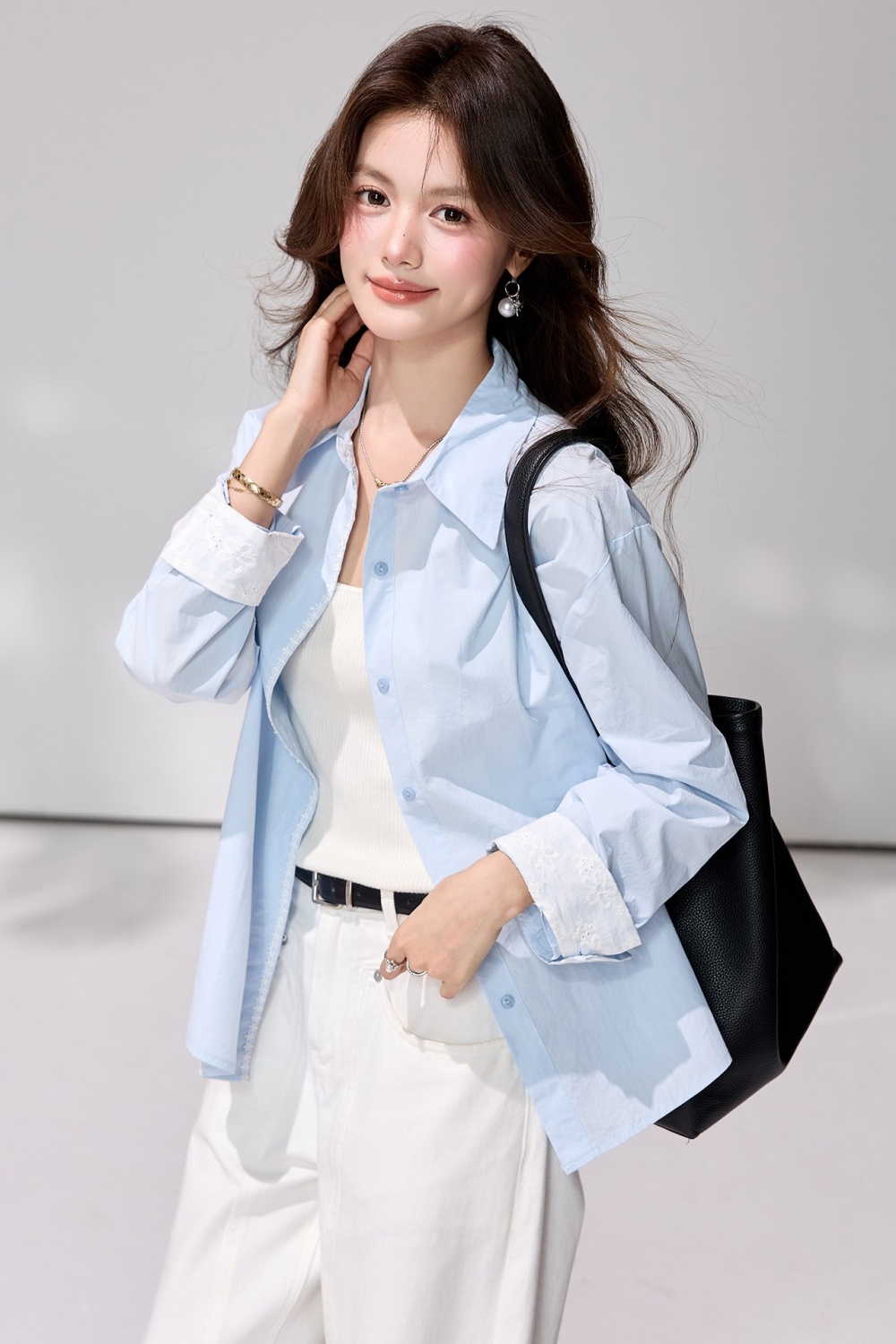 Simple blue spring coat Casual long sleeve shirt