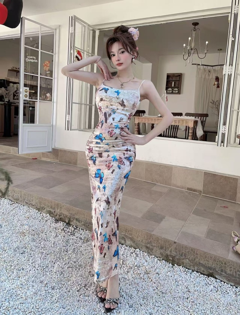 Bottoming leopard golden velvet sexy long dress