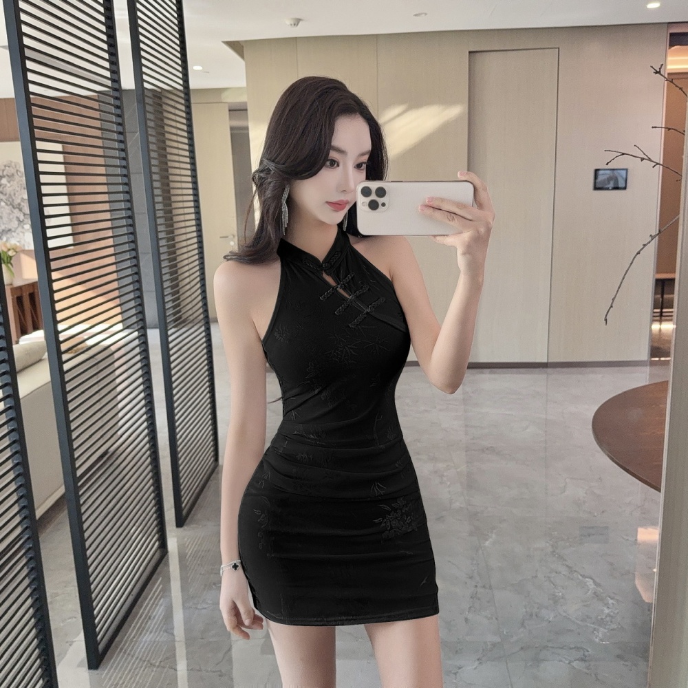 Low-cut bottoming short cheongsam lace strapless dress