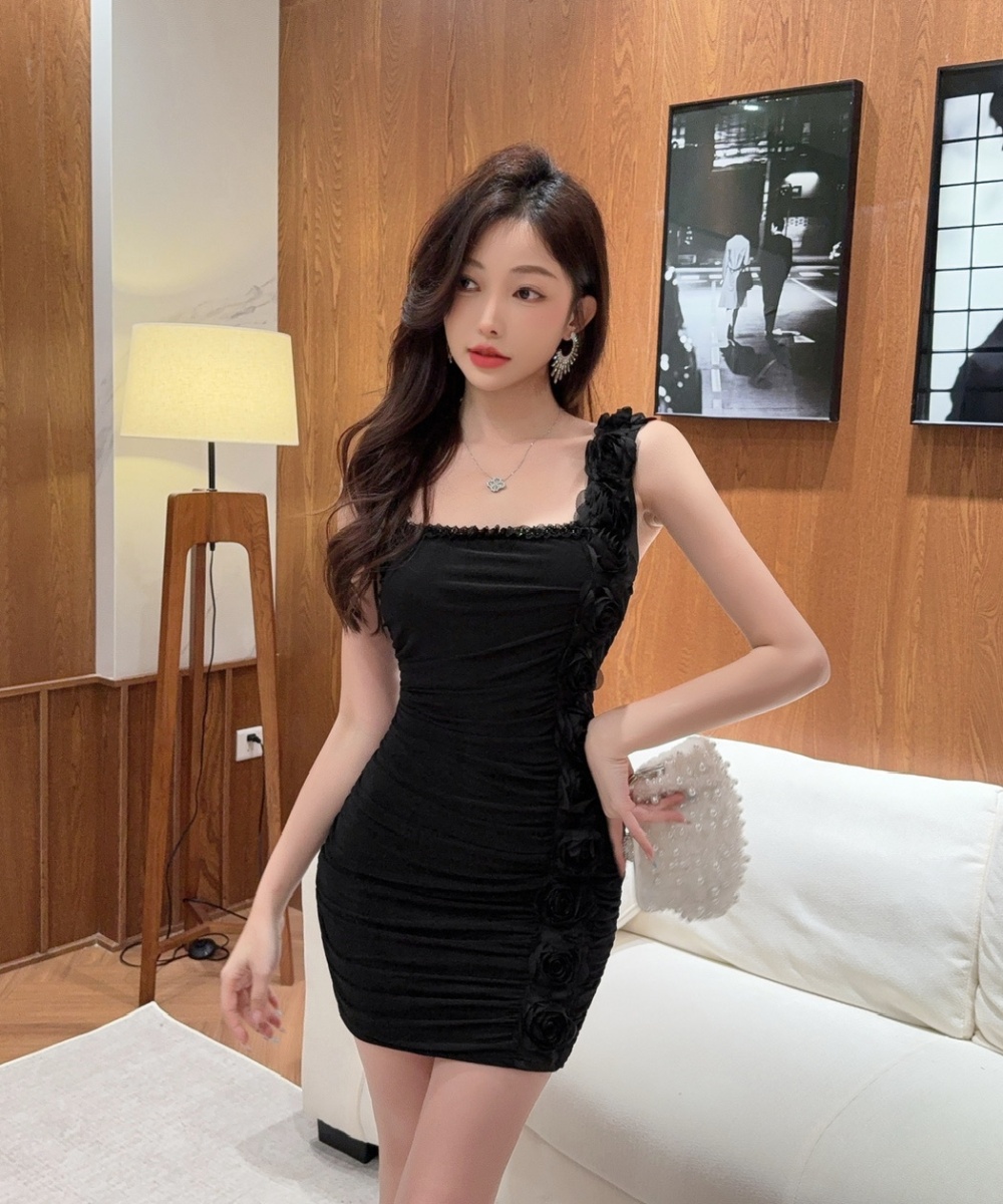 Bottoming gauze sling splice low-cut short flowers dress