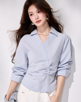 Slim France style tops pinched waist irregular shirt