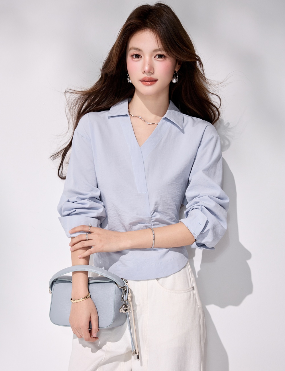 Slim France style tops pinched waist irregular shirt