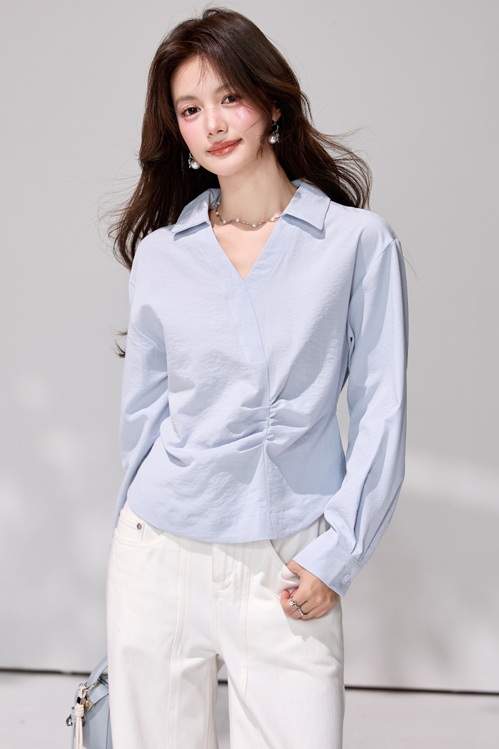 Slim France style tops pinched waist irregular shirt