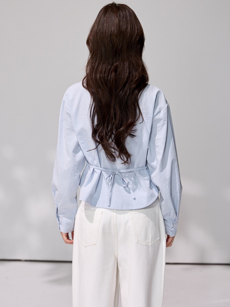 Slim France style tops pinched waist irregular shirt