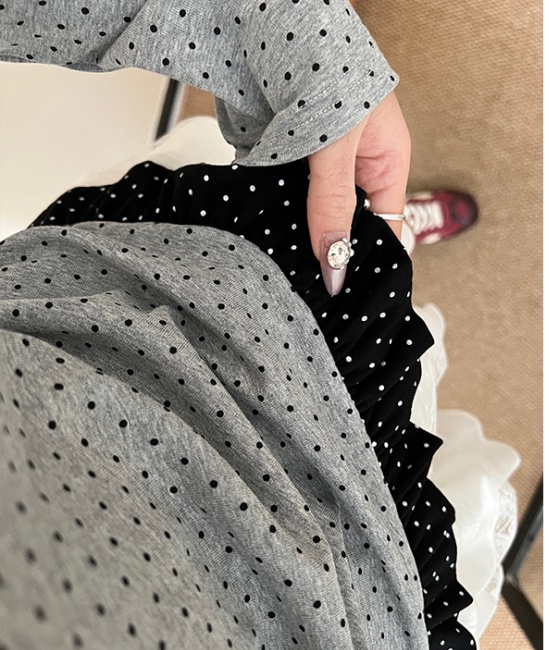 Lace spring splice tops niche polka dot T-shirt for women