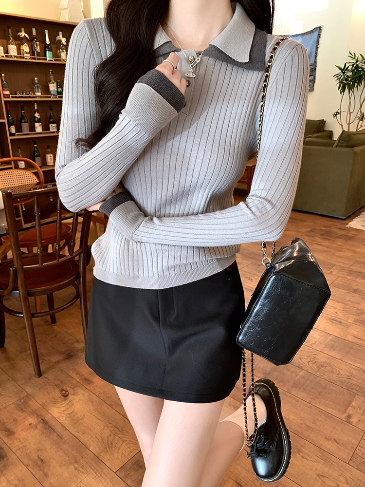 Spring long sleeve Korean style sweater simple slim tops
