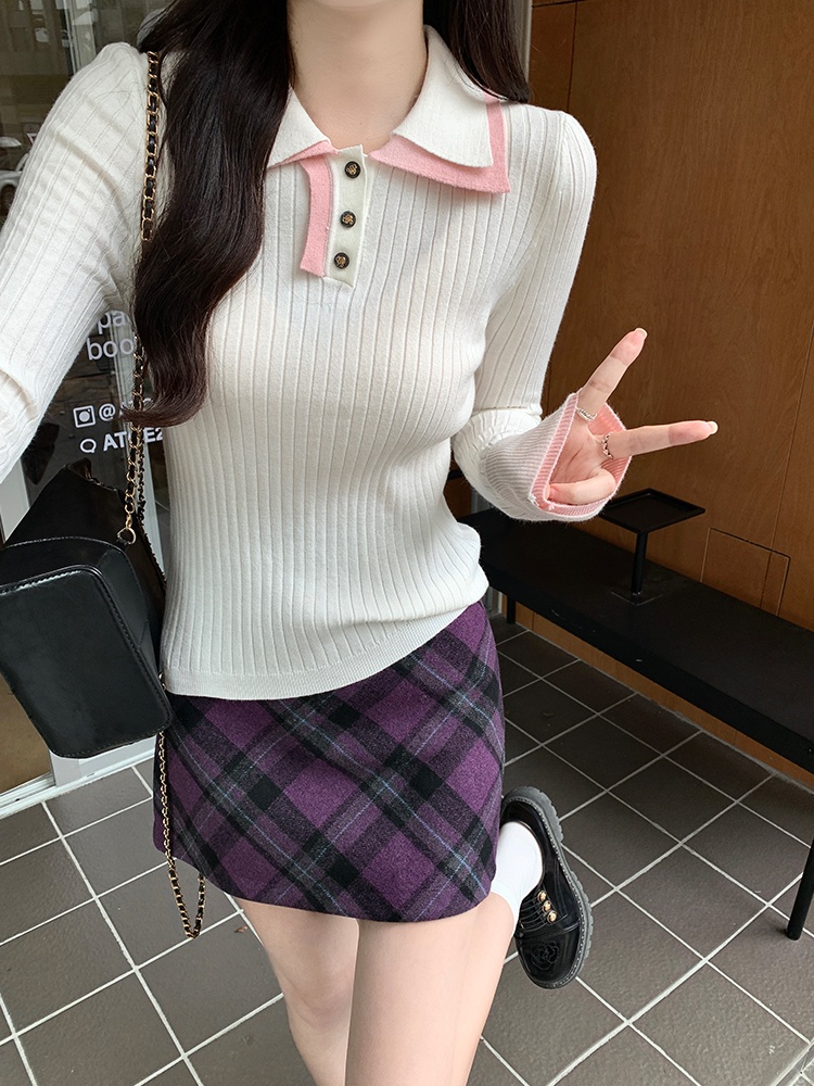 Spring long sleeve Korean style sweater simple slim tops