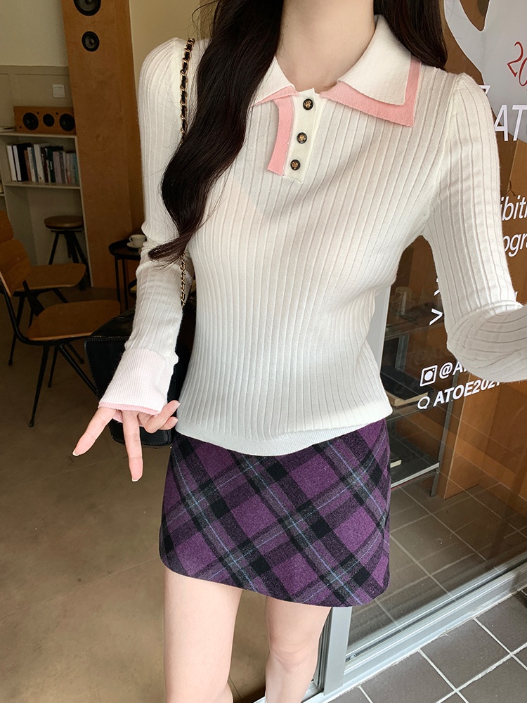 Spring long sleeve Korean style sweater simple slim tops