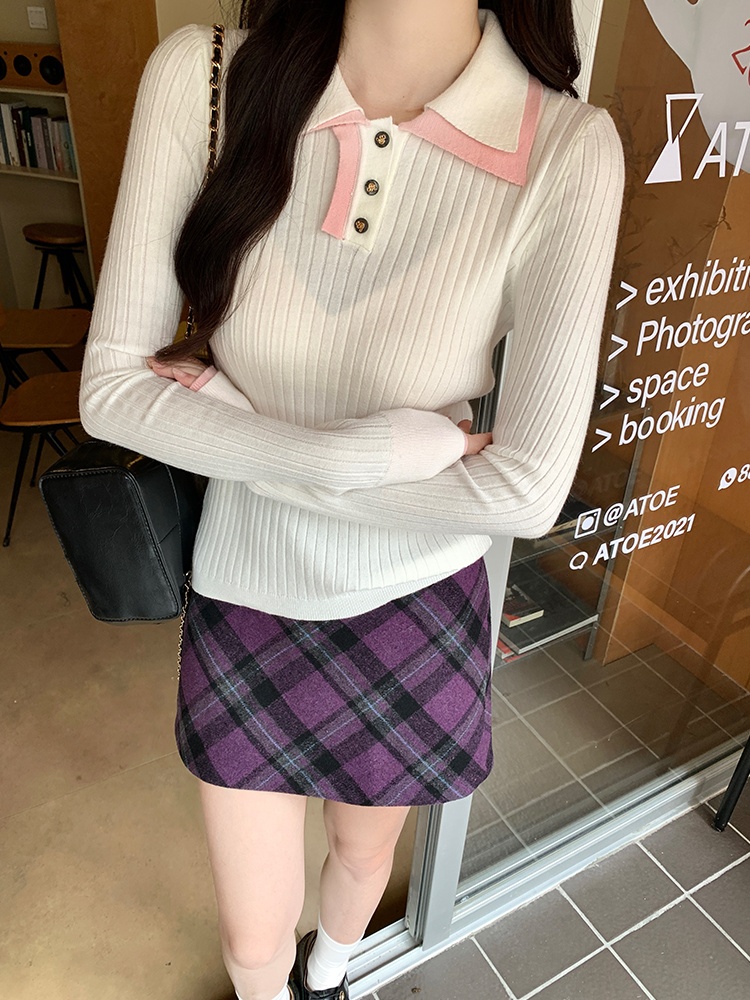 Spring long sleeve Korean style sweater simple slim tops